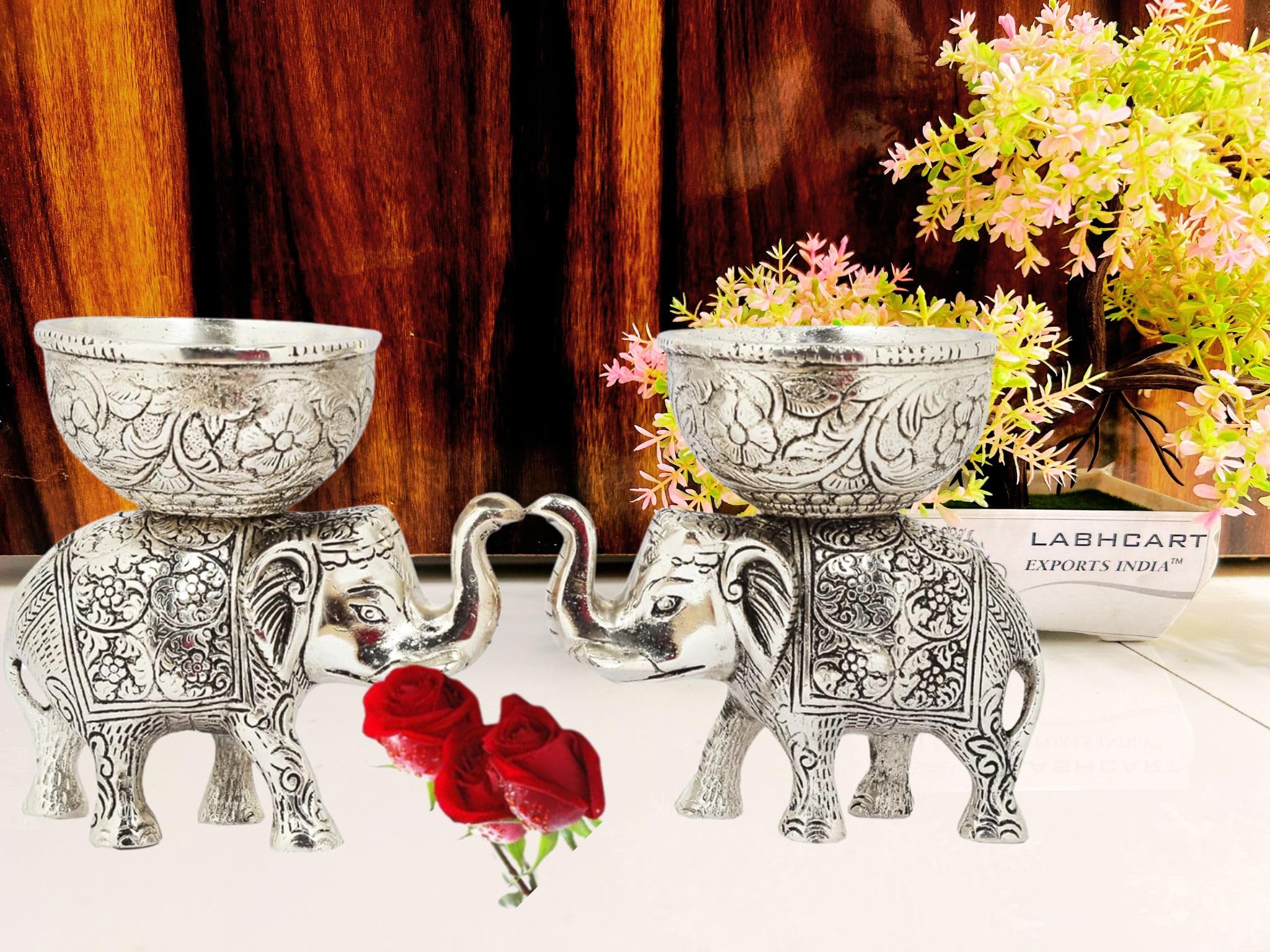 LABHCART Brass Elephant Urli Bowl Ethnic Design Uruli Pot for Home Decor Floating Flowers Candle Lamps Temple